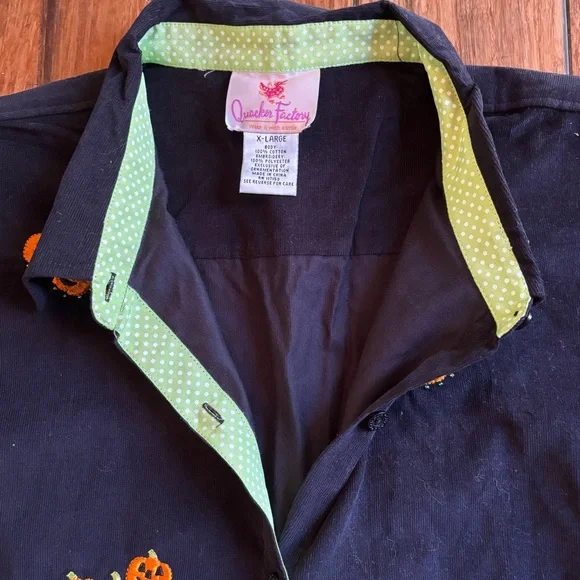 Vintage Quacker Factory Embroidered Pumpkin Halloween Button Up Corduroy Size XL - Picture 3 of 7